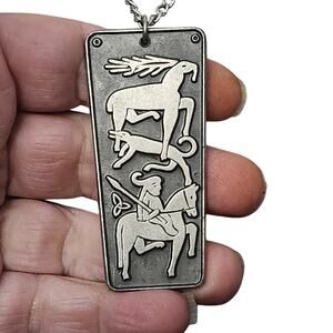 Rare  Mid Century  Mullingar Ireland Pewter Celtic Hunter Pendant Necklace